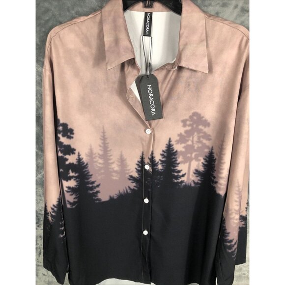 Noracora Womens Long Sleeve Button-Up Shirt With Forest Print - Picture 3 of 12